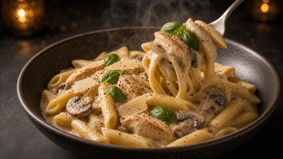 Kremalı Tavuklu Mantarlı Penne